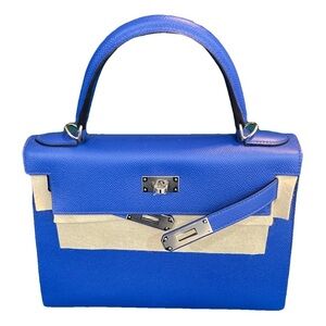 Hermes Blue Top-Handle Kelly Crossbody with Silver Hardware